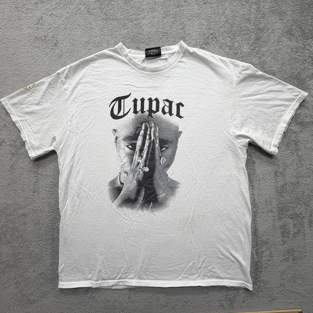 Cross Colours Tupac Shirt Mens XL White Graphic‎ Rap Hip Hop Praying Hands Music